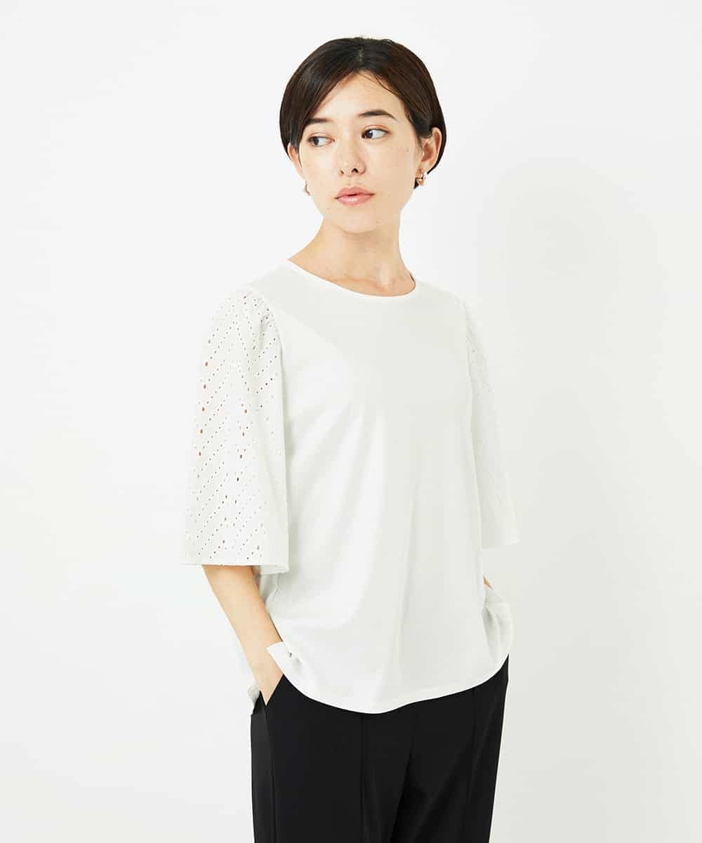 R6KIB07190 HIROKO BIS(小さいサイズ)(メゾン ドゥ サンク) 【小さいサイズ/接触冷感】コットンレースボリューム袖カットソー イエロー
