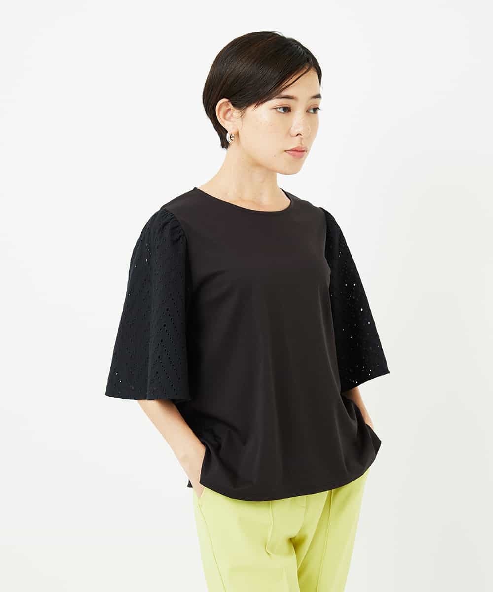 R6KIB07190 HIROKO BIS(小さいサイズ)(メゾン ドゥ サンク) 【小さいサイズ/接触冷感】コットンレースボリューム袖カットソー イエロー