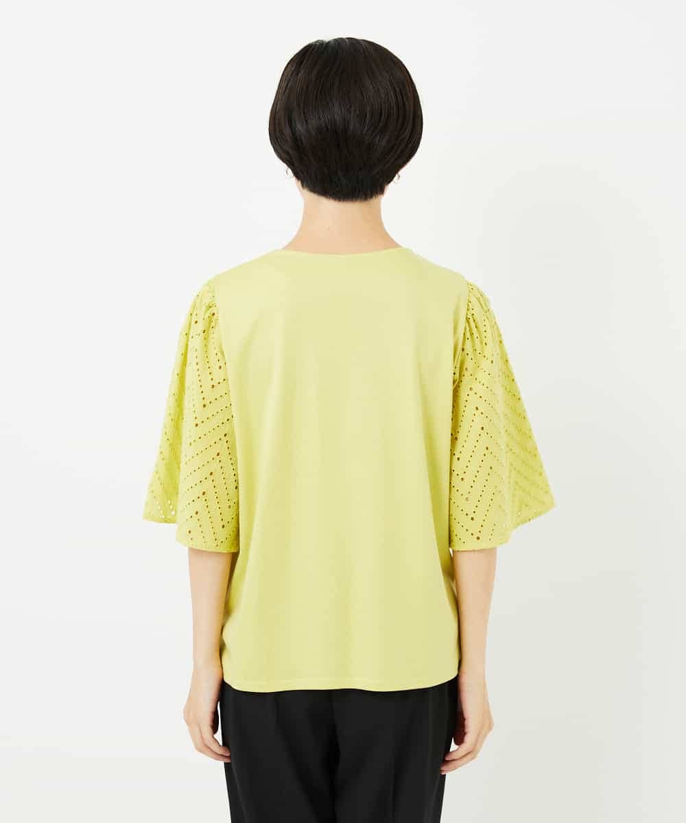 R6KIB07190 HIROKO BIS(小さいサイズ)(メゾン ドゥ サンク) 【小さいサイズ/接触冷感】コットンレースボリューム袖カットソー イエロー