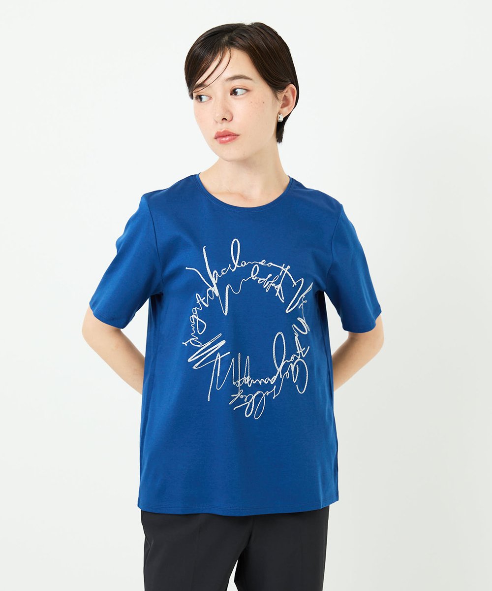 R6KIB09190 HIROKO BIS(小さいサイズ)(メゾン ドゥ サンク) 【小さいサイズ/接触冷感】ブレード刺繍デザインカットソー ブルー