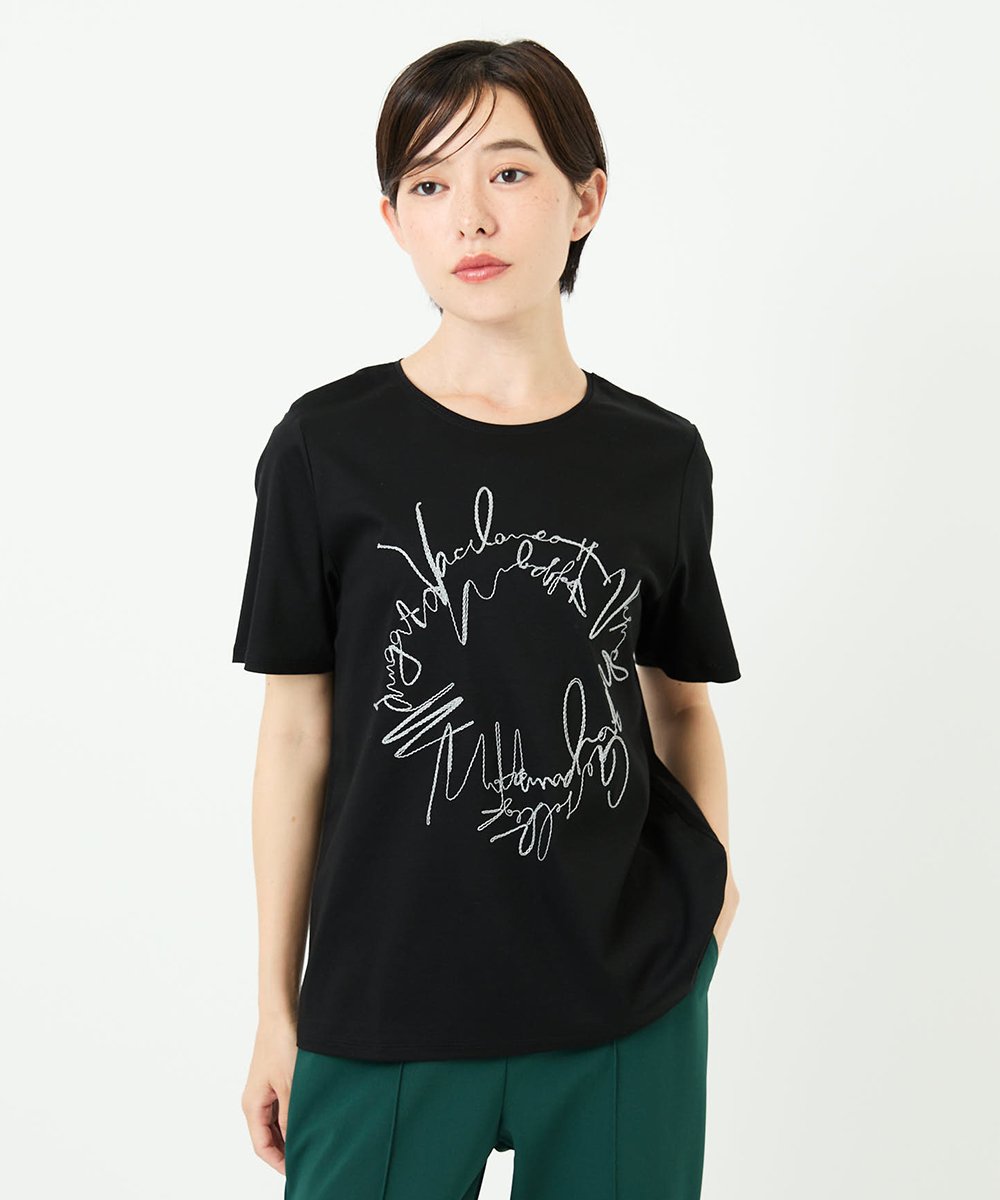 R6KIB09190 HIROKO BIS(小さいサイズ)(メゾン ドゥ サンク) 【小さいサイズ/接触冷感】ブレード刺繍デザインカットソー ブルー
