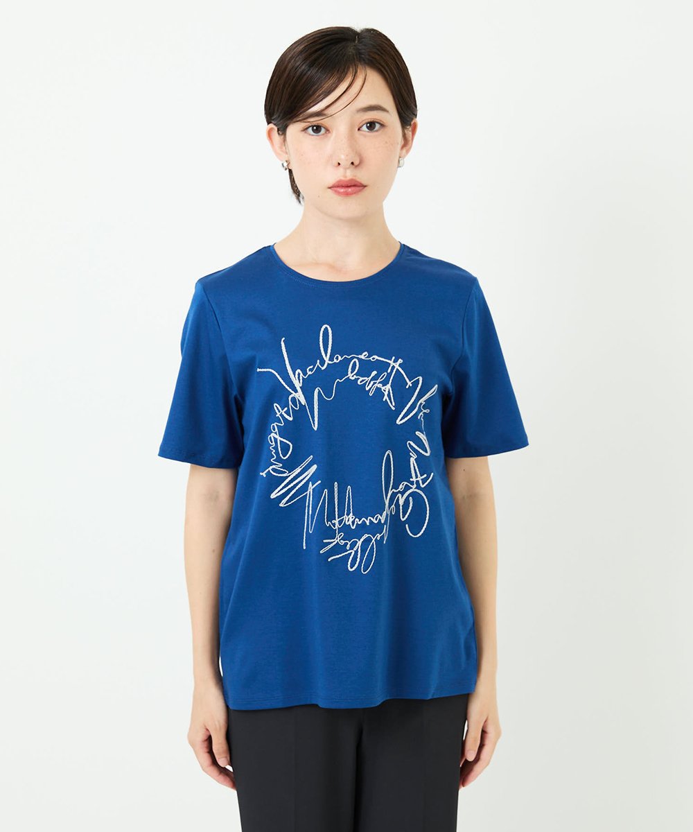 R6KIB09190 HIROKO BIS(小さいサイズ)(メゾン ドゥ サンク) 【小さいサイズ/接触冷感】ブレード刺繍デザインカットソー ブルー