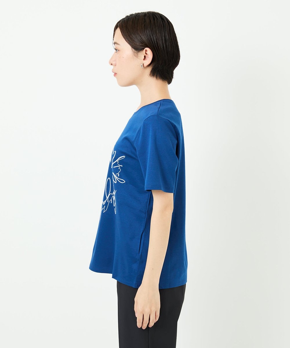 R6KIB09190 HIROKO BIS(小さいサイズ)(メゾン ドゥ サンク) 【小さいサイズ/接触冷感】ブレード刺繍デザインカットソー ブルー