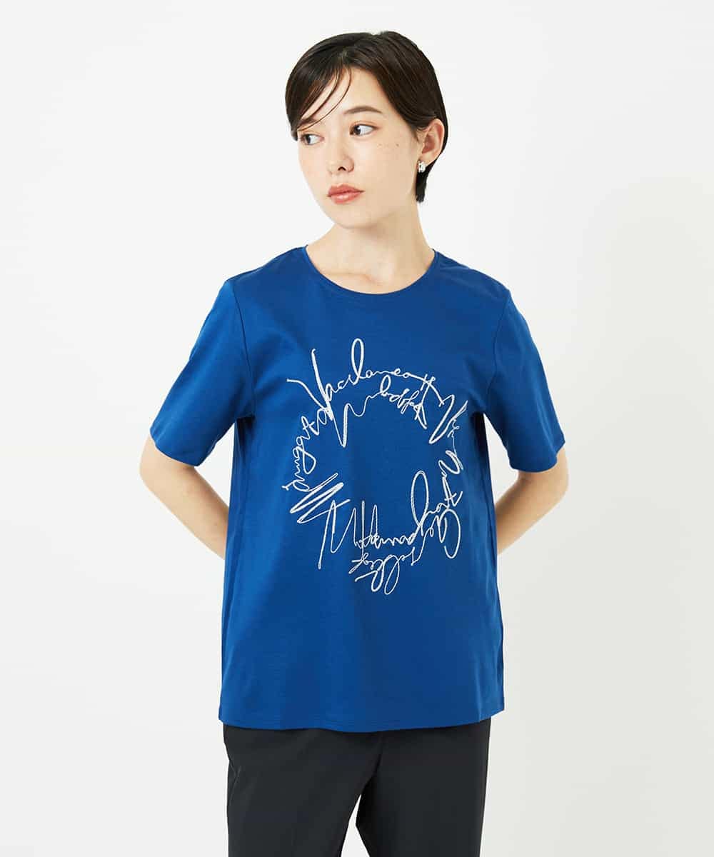 R6KIB09190 HIROKO BIS(小さいサイズ)(メゾン ドゥ サンク) 【小さいサイズ/接触冷感】ブレード刺繍デザインカットソー ブルー