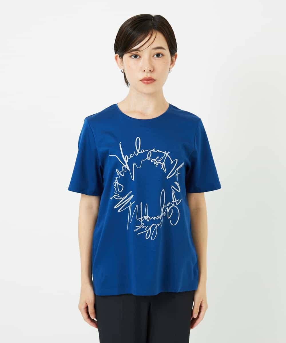 R6KIB09190 HIROKO BIS(小さいサイズ)(メゾン ドゥ サンク) 【小さいサイズ/接触冷感】ブレード刺繍デザインカットソー ブルー