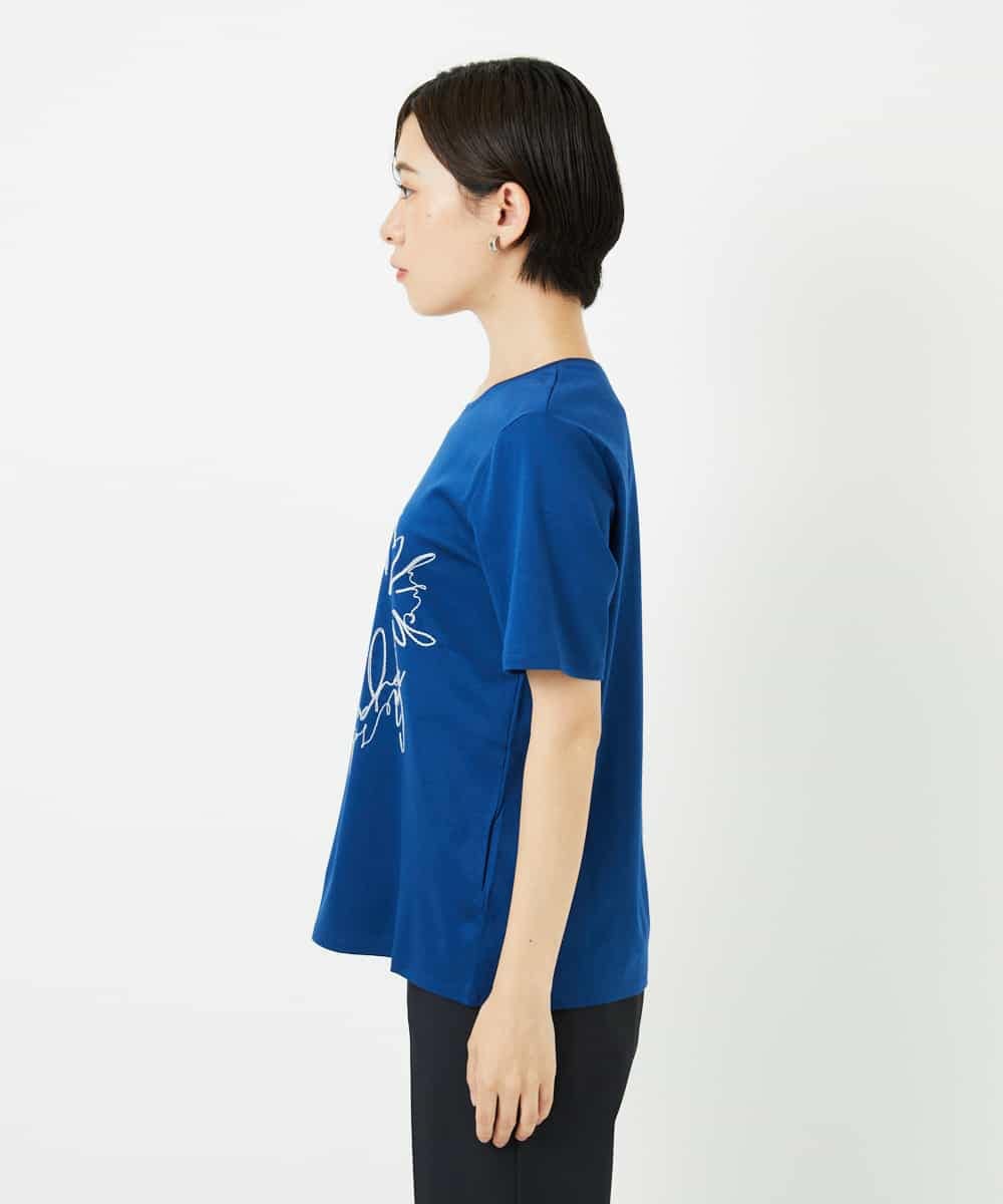 R6KIB09190 HIROKO BIS(小さいサイズ)(メゾン ドゥ サンク) 【小さいサイズ/接触冷感】ブレード刺繍デザインカットソー ブルー
