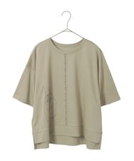 R6KIE10190 HIROKO BIS(小さいサイズ)(メゾン ドゥ サンク) 【小さいサイズ/接触冷感】ミシンステッチボクシーシルエットTシャツ カーキ