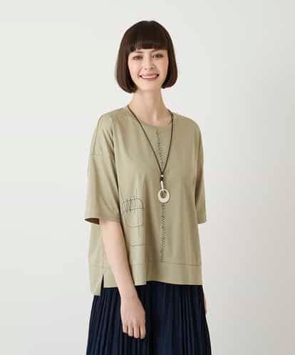 R6KIE10190 HIROKO BIS(小さいサイズ) 【小さいサイズ/接触冷感】ミシンステッチボクシーシルエットTシャツ