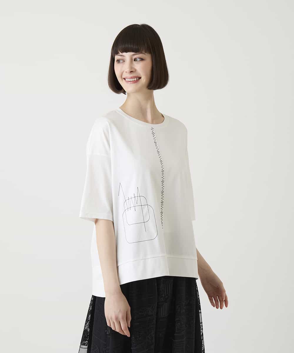 R6KIE10190 HIROKO BIS(小さいサイズ)(メゾン ドゥ サンク) 【小さいサイズ/接触冷感】ミシンステッチボクシーシルエットTシャツ カーキ