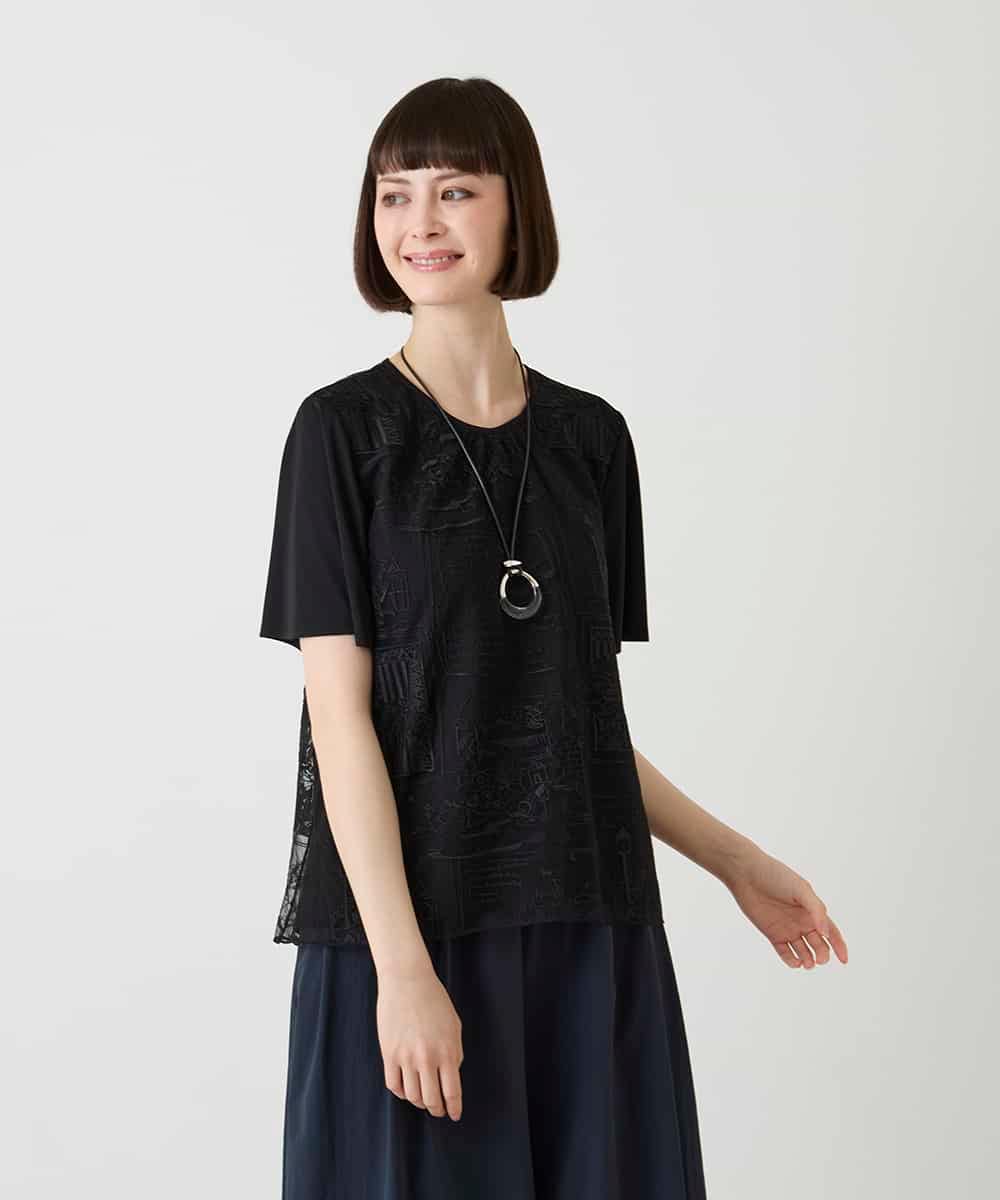 R6KIE20240 HIROKO BIS(小さいサイズ)(メゾン ドゥ サンク) 【小さいサイズ】 エンブロイダリーチュールカットソー ブラック