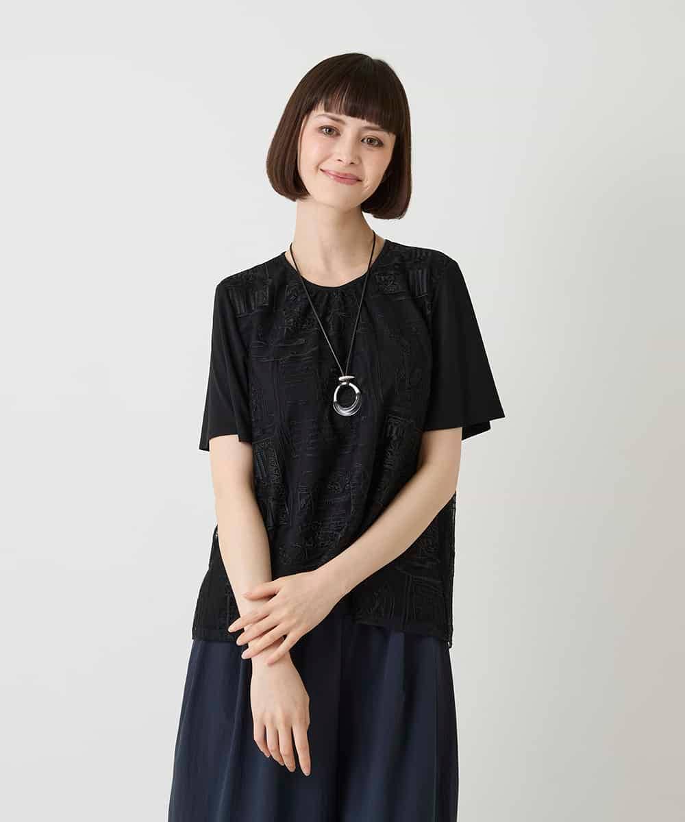 R6KIE20240 HIROKO BIS(小さいサイズ)(メゾン ドゥ サンク) 【小さいサイズ】 エンブロイダリーチュールカットソー ブラック