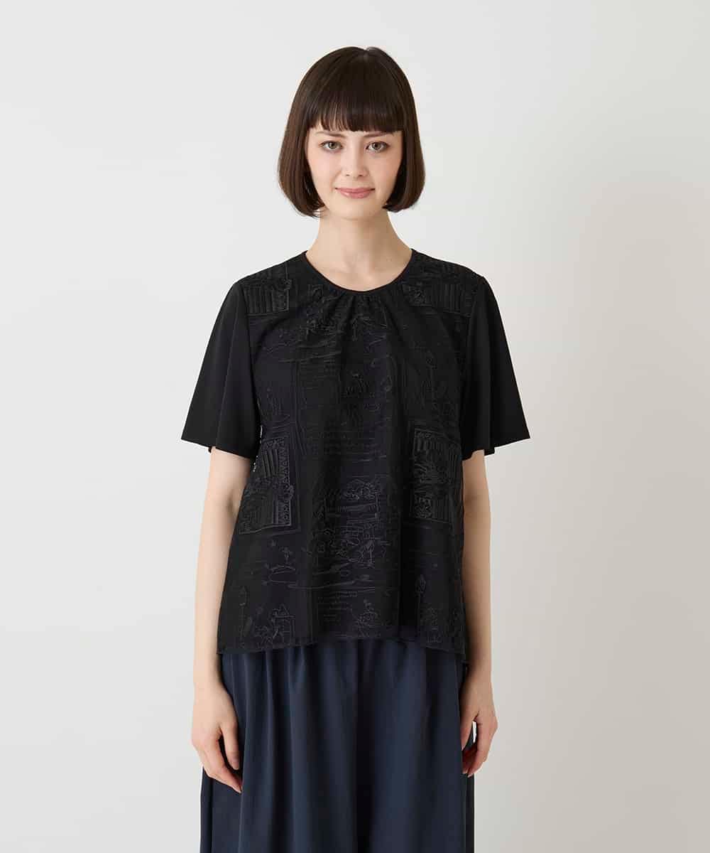R6KIE20240 HIROKO BIS(小さいサイズ)(メゾン ドゥ サンク) 【小さいサイズ】 エンブロイダリーチュールカットソー ブラック