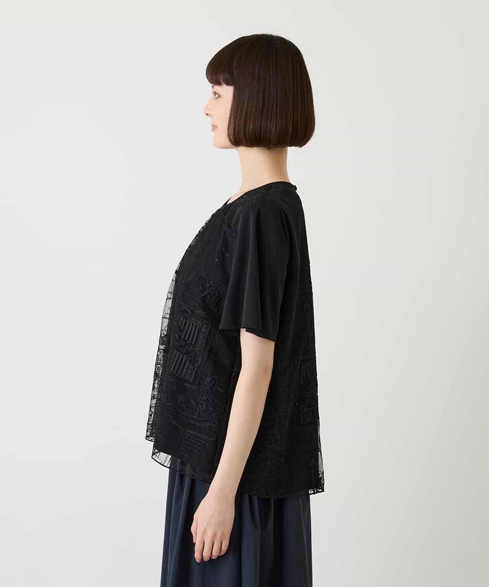 R6KIE20240 HIROKO BIS(小さいサイズ)(メゾン ドゥ サンク) 【小さいサイズ】 エンブロイダリーチュールカットソー ブラック