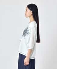 R6KJD08230 HIROKO BIS(小さいサイズ)(メゾン ドゥ サンク) 【小さいサイズ】線画フラワー七分袖カットソー ホワイト
