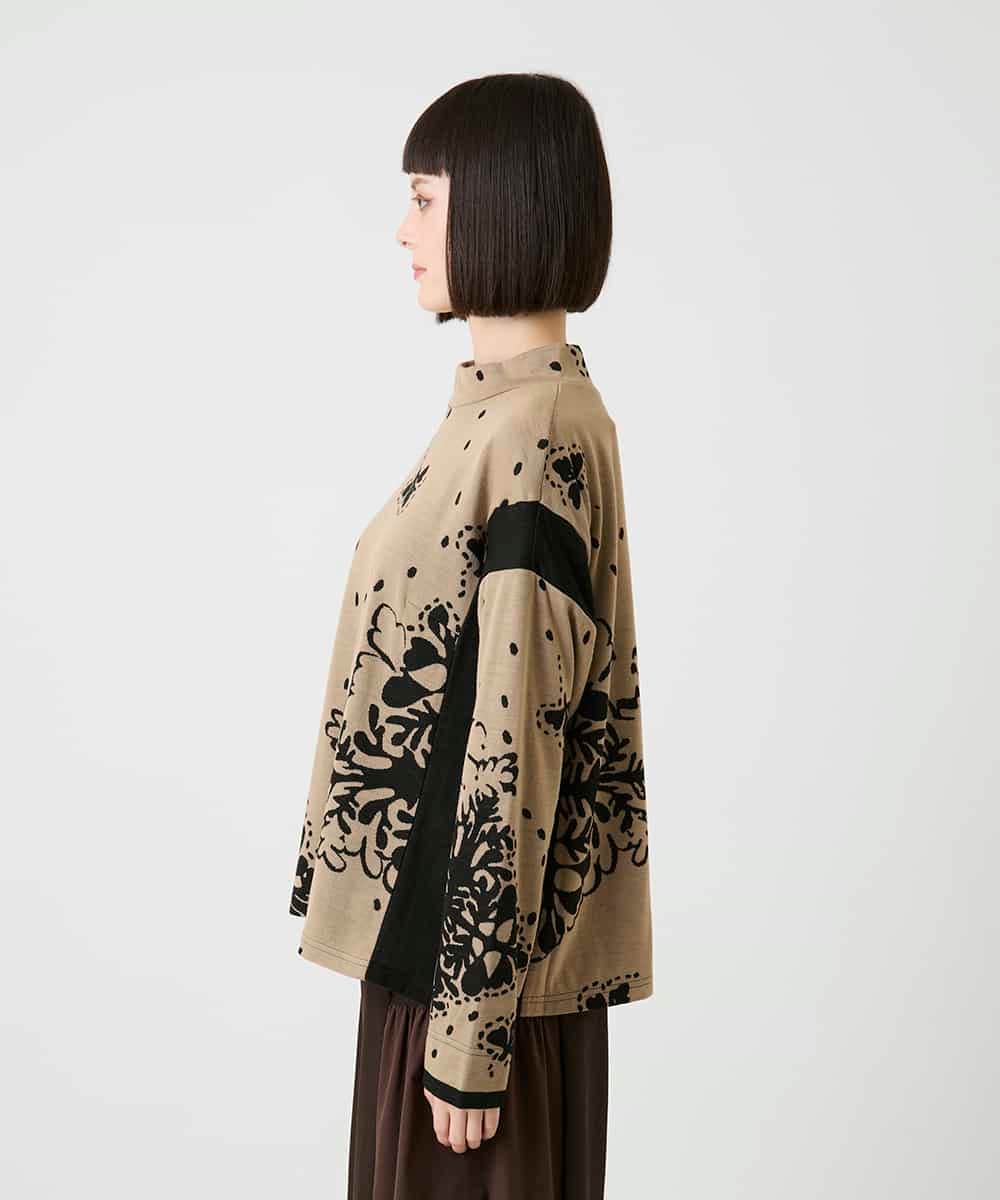 R6KLE20270 HIROKO BIS(小さいサイズ)(メゾン ドゥ サンク) 【小さいサイズ】リーフモチーフ切り替えデザインニットソー ベージュ