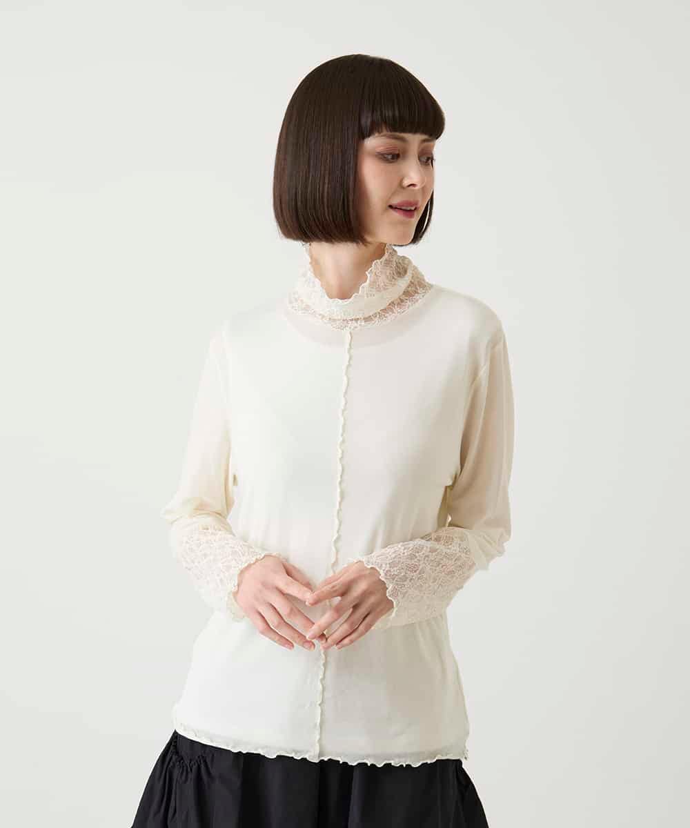 R6KLE25170 HIROKO BIS(小さいサイズ)(メゾン ドゥ サンク) 【小さいサイズ】レースジョイントストレッチプルオーバー アイボリー