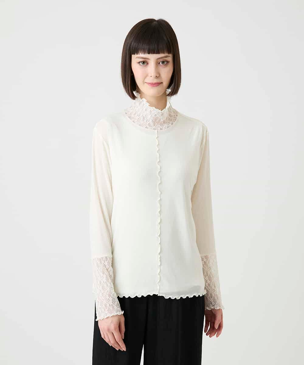 R6KLE25170 HIROKO BIS(小さいサイズ)(メゾン ドゥ サンク) 【小さいサイズ】レースジョイントストレッチプルオーバー アイボリー