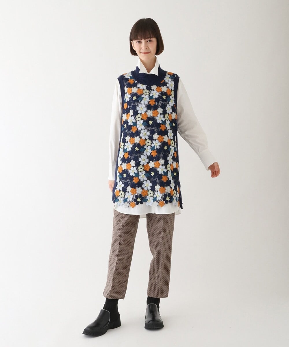 R6LAV25260 HIROKO BIS(小さいサイズ)(メゾン ドゥ サンク) 【小さいサイズ/洗える/日本製】ダイヤ柄ジャカードスリムパンツ グリーン系