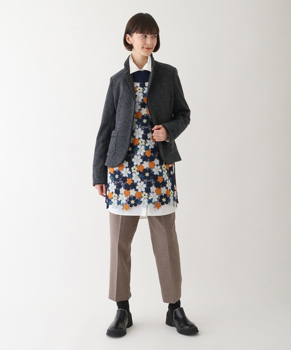 R6LAV25260 HIROKO BIS(小さいサイズ)(メゾン ドゥ サンク) 【小さいサイズ/洗える/日本製】ダイヤ柄ジャカードスリムパンツ グリーン系