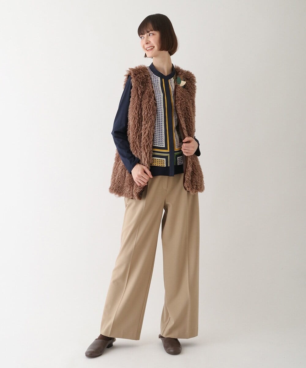 R6LAV77190 HIROKO BIS(小さいサイズ)(メゾン ドゥ サンク) 【小さいサイズ/洗える】2WAYストレッチストレートワイドパンツ ベージュ