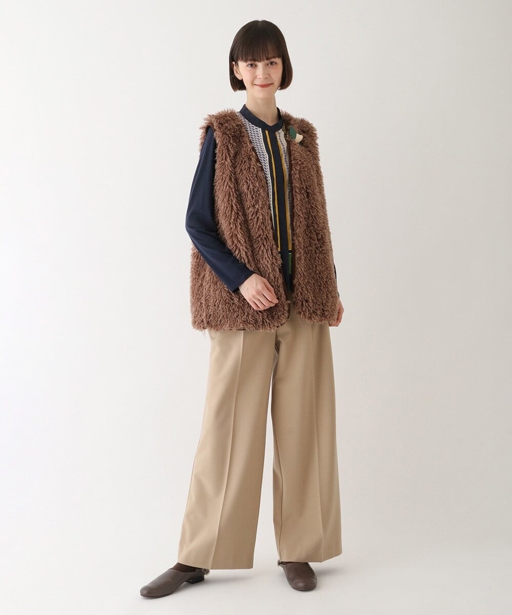 R6LAV77190 HIROKO BIS(小さいサイズ)(メゾン ドゥ サンク) 【小さいサイズ/洗える】2WAYストレッチストレートワイドパンツ ベージュ