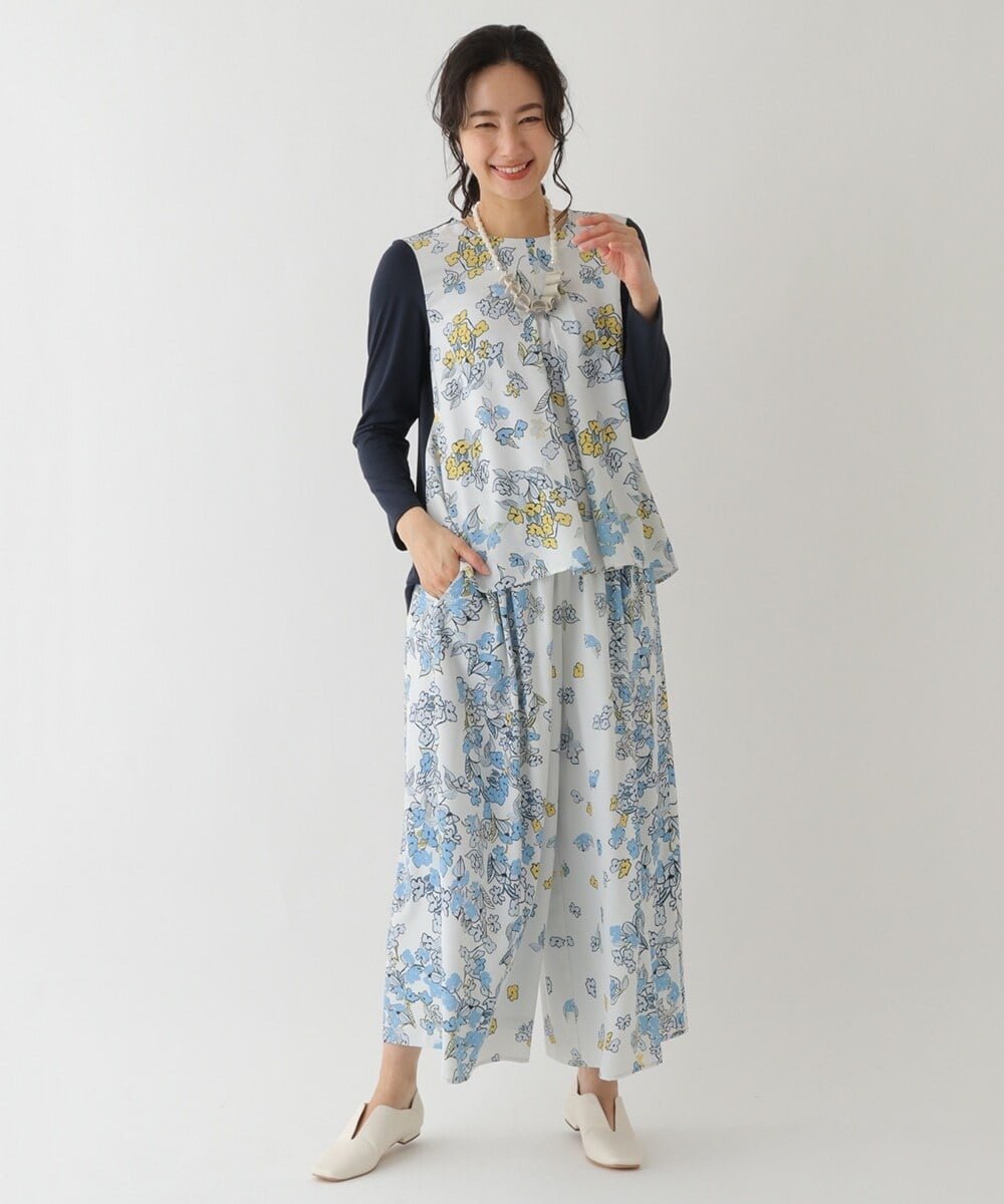 R6LDS25340 HIROKO BIS(小さいサイズ)(メゾン ドゥ サンク) 【小さいサイズ/洗える】花柄フレアパンツ ライトブルー