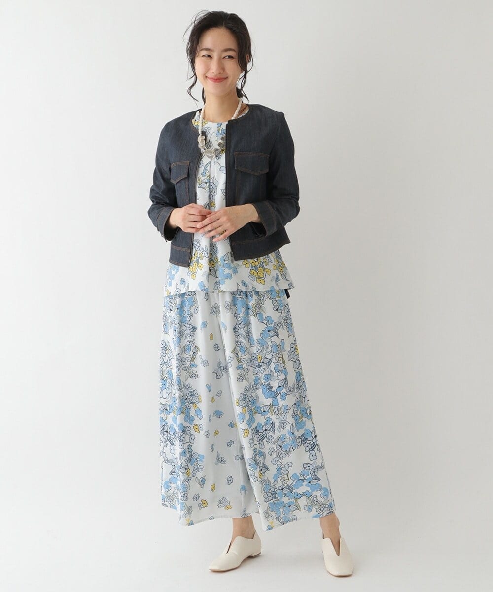 R6LDS25340 HIROKO BIS(小さいサイズ)(メゾン ドゥ サンク) 【小さいサイズ/洗える】花柄フレアパンツ ライトブルー