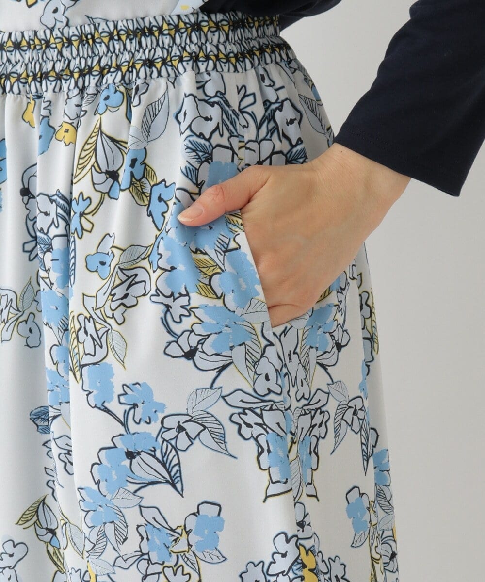 R6LDS25340 HIROKO BIS(小さいサイズ)(メゾン ドゥ サンク) 【小さいサイズ/洗える】花柄フレアパンツ ライトブルー