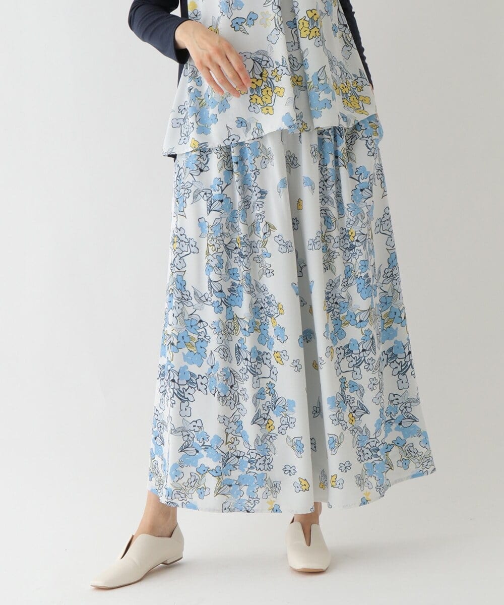 R6LDS25340 HIROKO BIS(小さいサイズ)(メゾン ドゥ サンク) 【小さいサイズ/洗える】花柄フレアパンツ ライトブルー