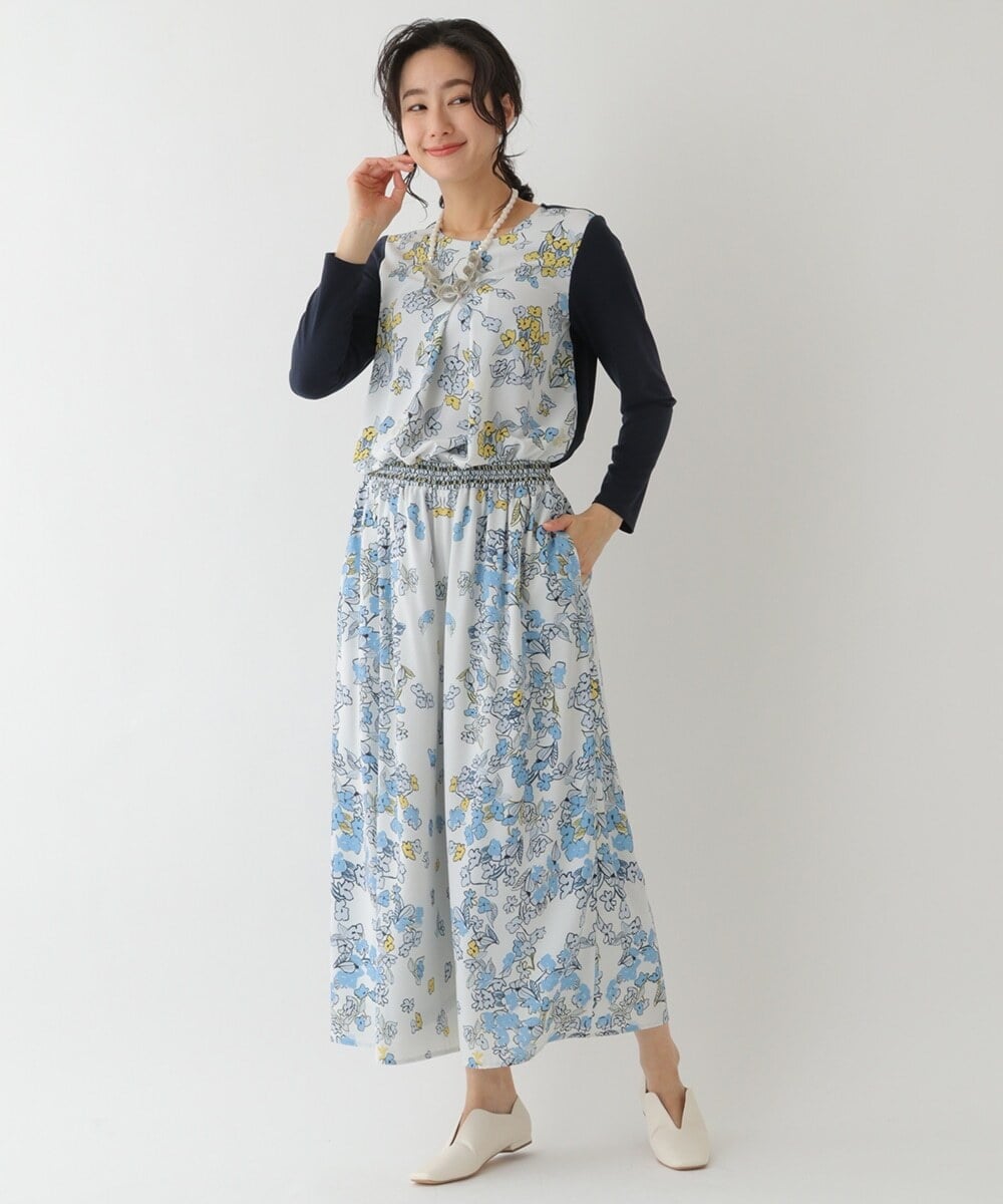 R6LDS25340 HIROKO BIS(小さいサイズ)(メゾン ドゥ サンク) 【小さいサイズ/洗える】花柄フレアパンツ ライトブルー