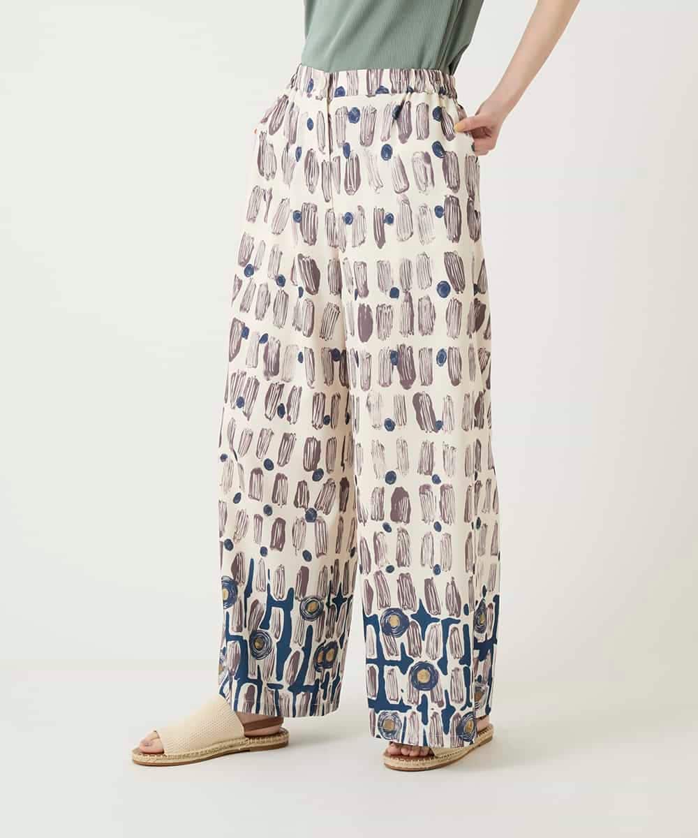 R6LGE05290 HIROKO BIS(小さいサイズ)(メゾン ドゥ サンク) 【小さいサイズ】エスニックモチーフスラブワイドパンツ ベージュ