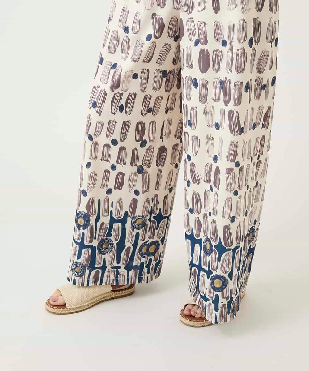 R6LGE05290 HIROKO BIS(小さいサイズ)(メゾン ドゥ サンク) 【小さいサイズ】エスニックモチーフスラブワイドパンツ ベージュ