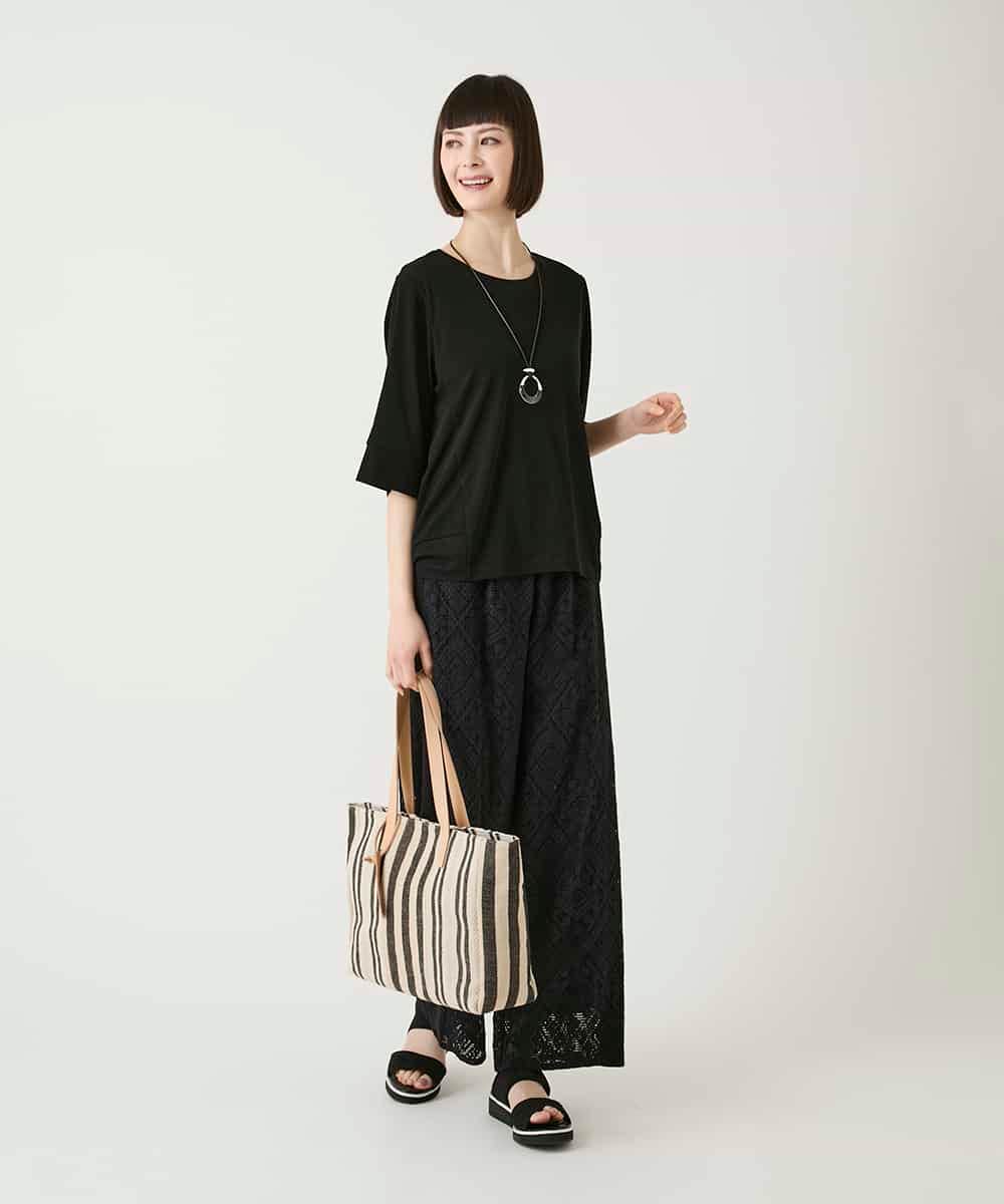 R6LGE30260 HIROKO BIS(小さいサイズ)(メゾン ドゥ サンク) 【小さいサイズ】ラッセルレースサイドラインフレアーパンツ ブラック