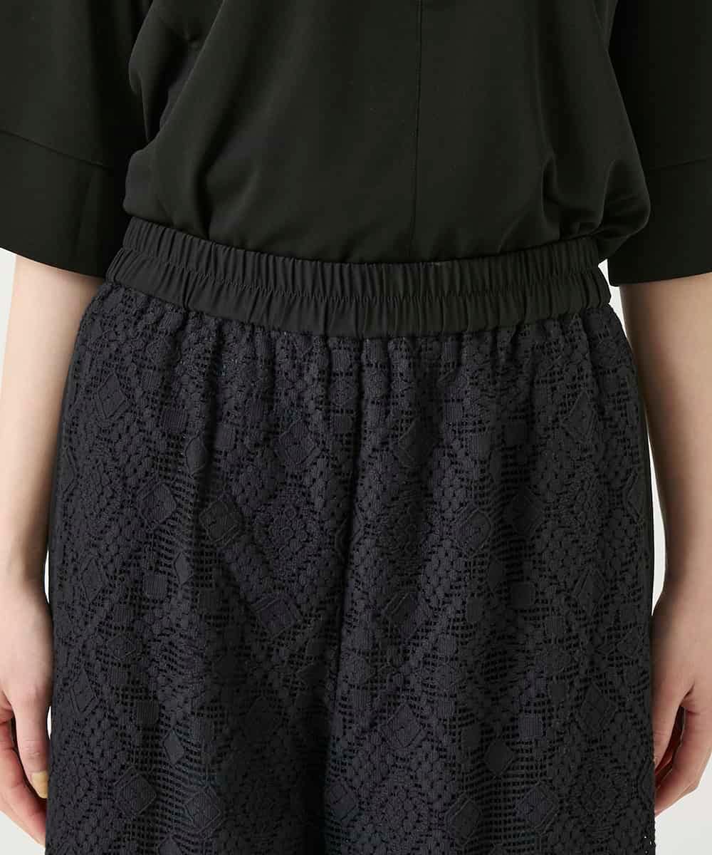 R6LGE30260 HIROKO BIS(小さいサイズ)(メゾン ドゥ サンク) 【小さいサイズ】ラッセルレースサイドラインフレアーパンツ ブラック