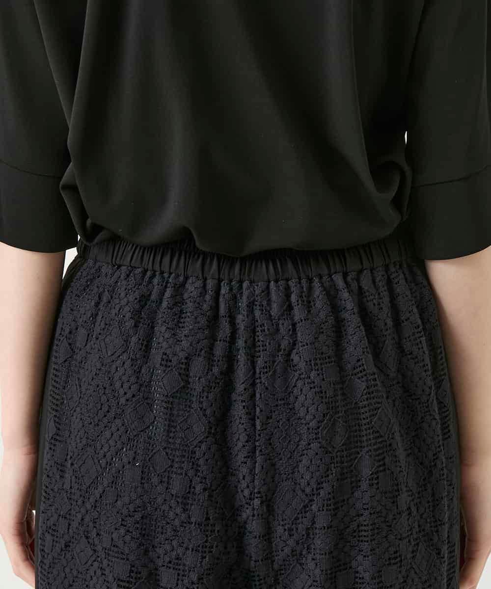 R6LGE30260 HIROKO BIS(小さいサイズ)(メゾン ドゥ サンク) 【小さいサイズ】ラッセルレースサイドラインフレアーパンツ ブラック