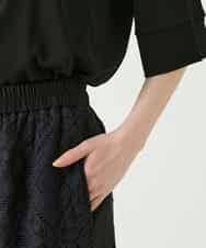 R6LGE30260 HIROKO BIS(小さいサイズ)(メゾン ドゥ サンク) 【小さいサイズ】ラッセルレースサイドラインフレアーパンツ ブラック