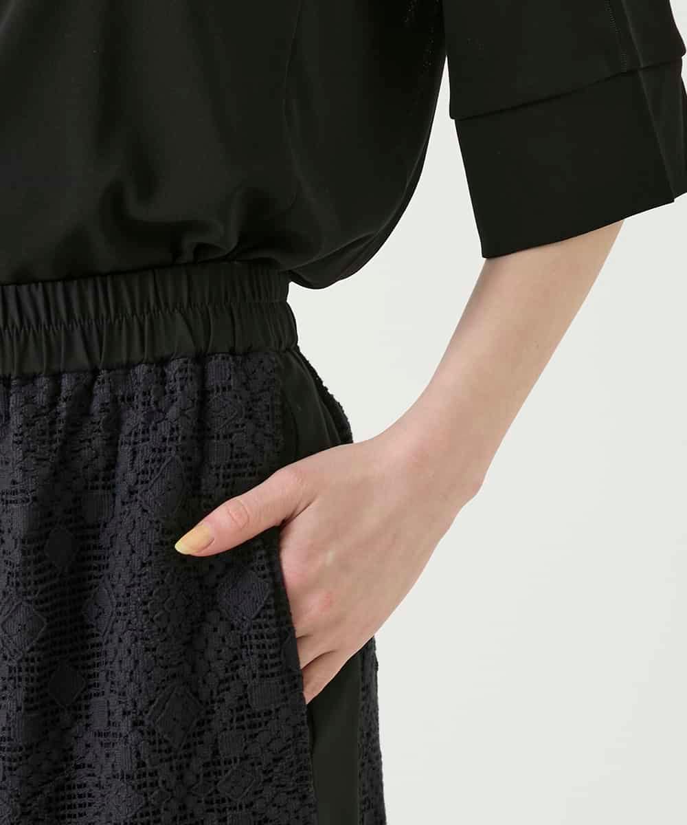 R6LGE30260 HIROKO BIS(小さいサイズ)(メゾン ドゥ サンク) 【小さいサイズ】ラッセルレースサイドラインフレアーパンツ ブラック