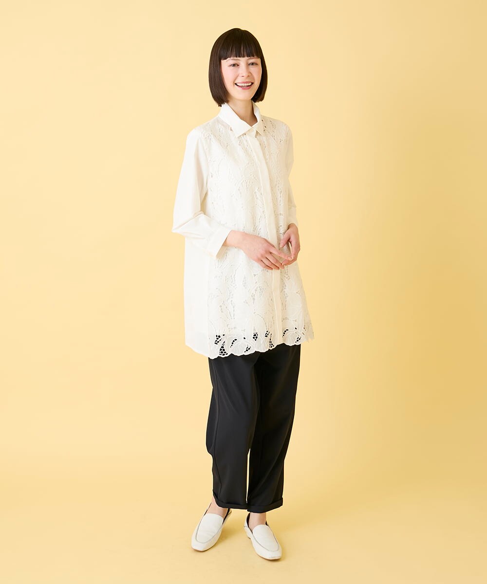 R6LGE40230 HIROKO BIS(小さいサイズ)(メゾン ドゥ サンク) 【小さいサイズ】ウエストギャザーストレッチパンツ ネイビー