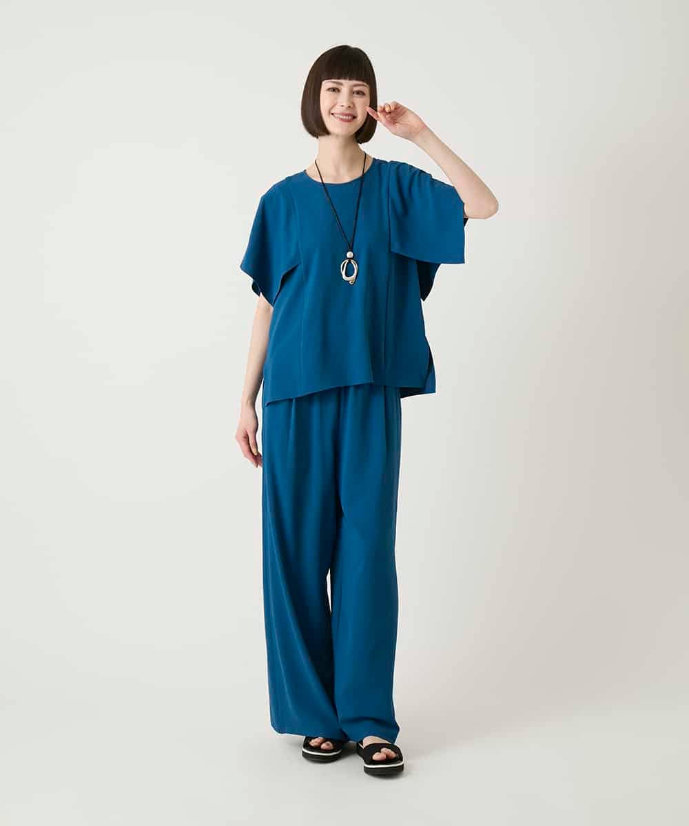 R6LGE52230 HIROKO BIS(小さいサイズ)(メゾン ドゥ サンク) 【小さいサイズ】ファンクションワイドパンツ/接触冷感/UVカット/速乾 ブルー