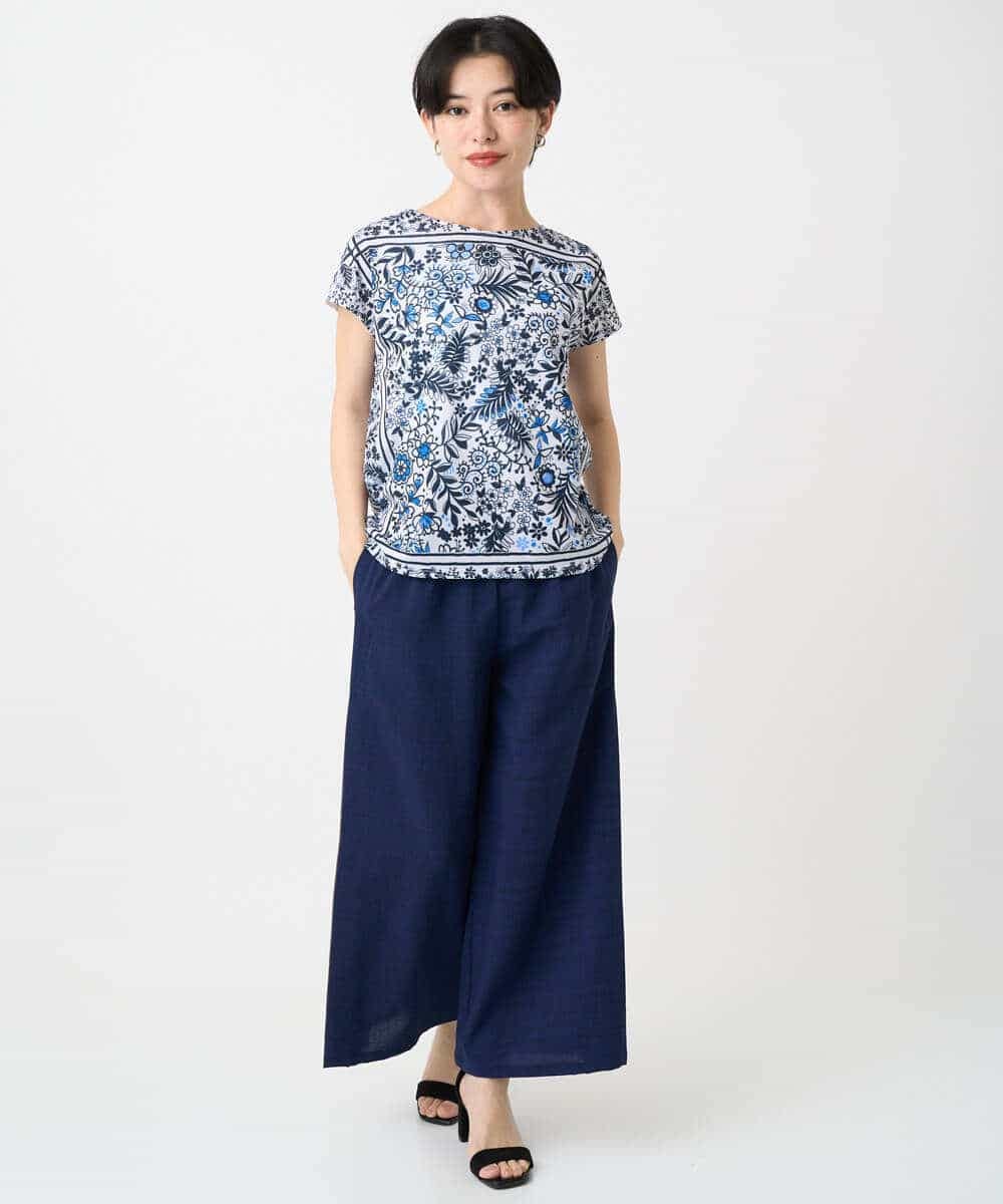 R6LHA51230 HIROKO BIS(小さいサイズ)(メゾン ドゥ サンク) 【小さいサイズ】リネンライクドライイージーワイドパンツ ネイビー