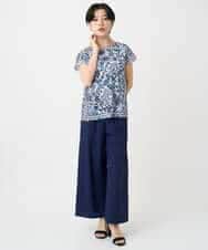 R6LHA51230 HIROKO BIS(小さいサイズ)(メゾン ドゥ サンク) 【小さいサイズ】リネンライクドライイージーワイドパンツ ネイビー