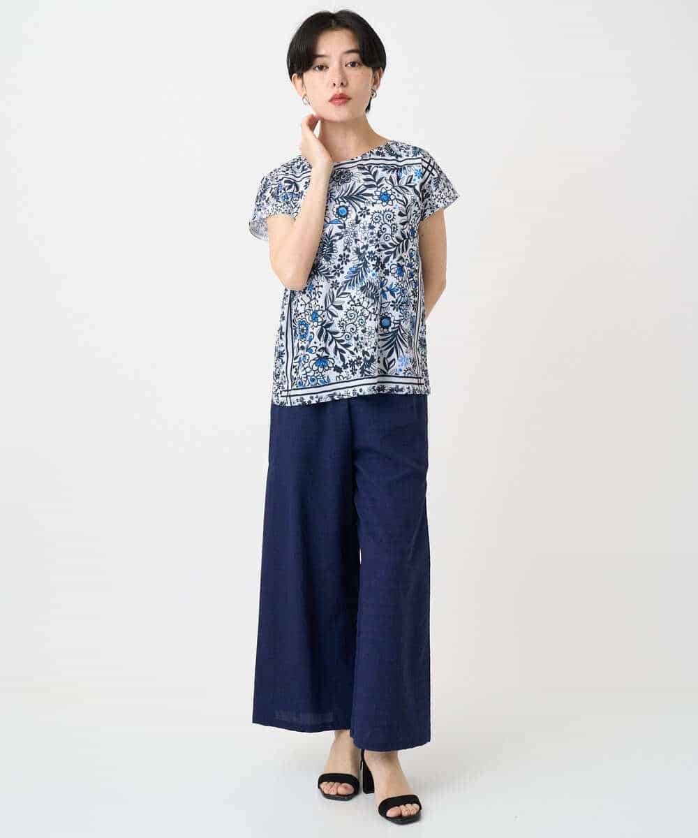 R6LHA51230 HIROKO BIS(小さいサイズ)(メゾン ドゥ サンク) 【小さいサイズ】リネンライクドライイージーワイドパンツ ネイビー