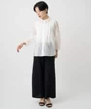 R6LHA51230 HIROKO BIS(小さいサイズ)(メゾン ドゥ サンク) 【小さいサイズ】リネンライクドライイージーワイドパンツ ネイビー