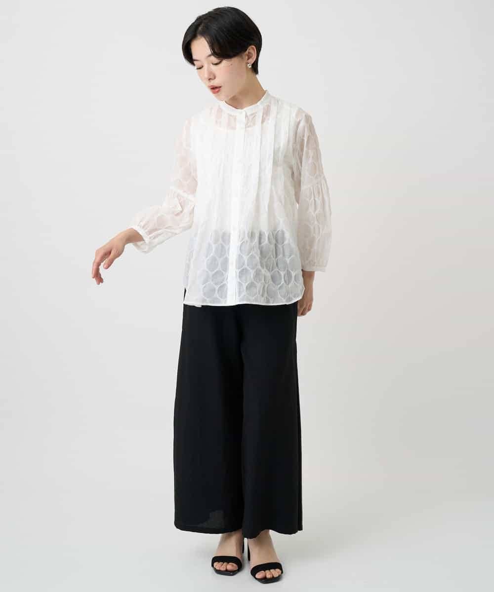 R6LHA51230 HIROKO BIS(小さいサイズ)(メゾン ドゥ サンク) 【小さいサイズ】リネンライクドライイージーワイドパンツ ネイビー