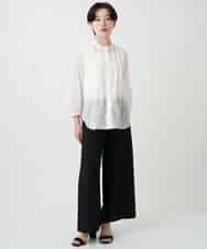 R6LHA51230 HIROKO BIS(小さいサイズ)(メゾン ドゥ サンク) 【小さいサイズ】リネンライクドライイージーワイドパンツ ネイビー
