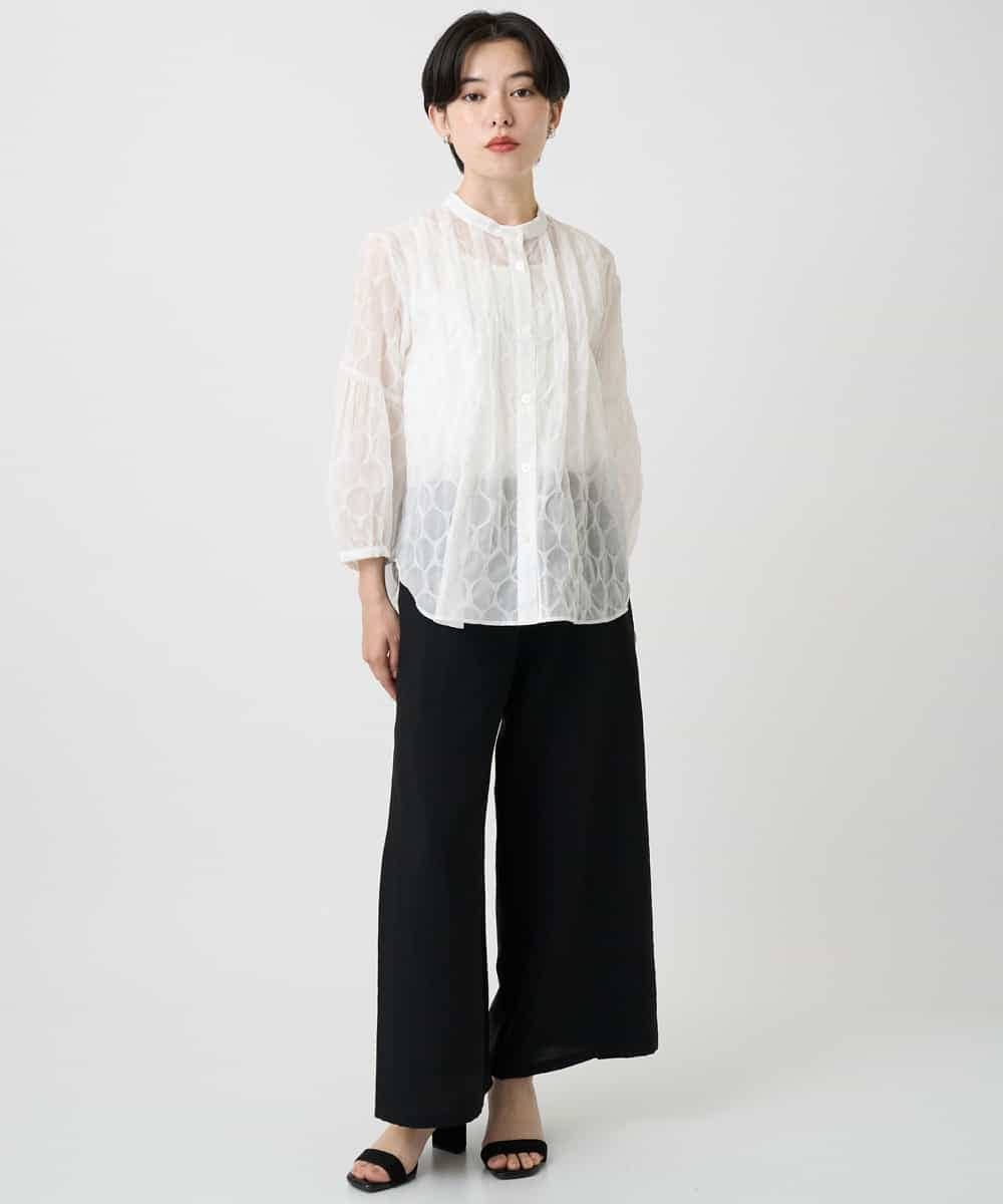 R6LHA51230 HIROKO BIS(小さいサイズ)(メゾン ドゥ サンク) 【小さいサイズ】リネンライクドライイージーワイドパンツ ネイビー