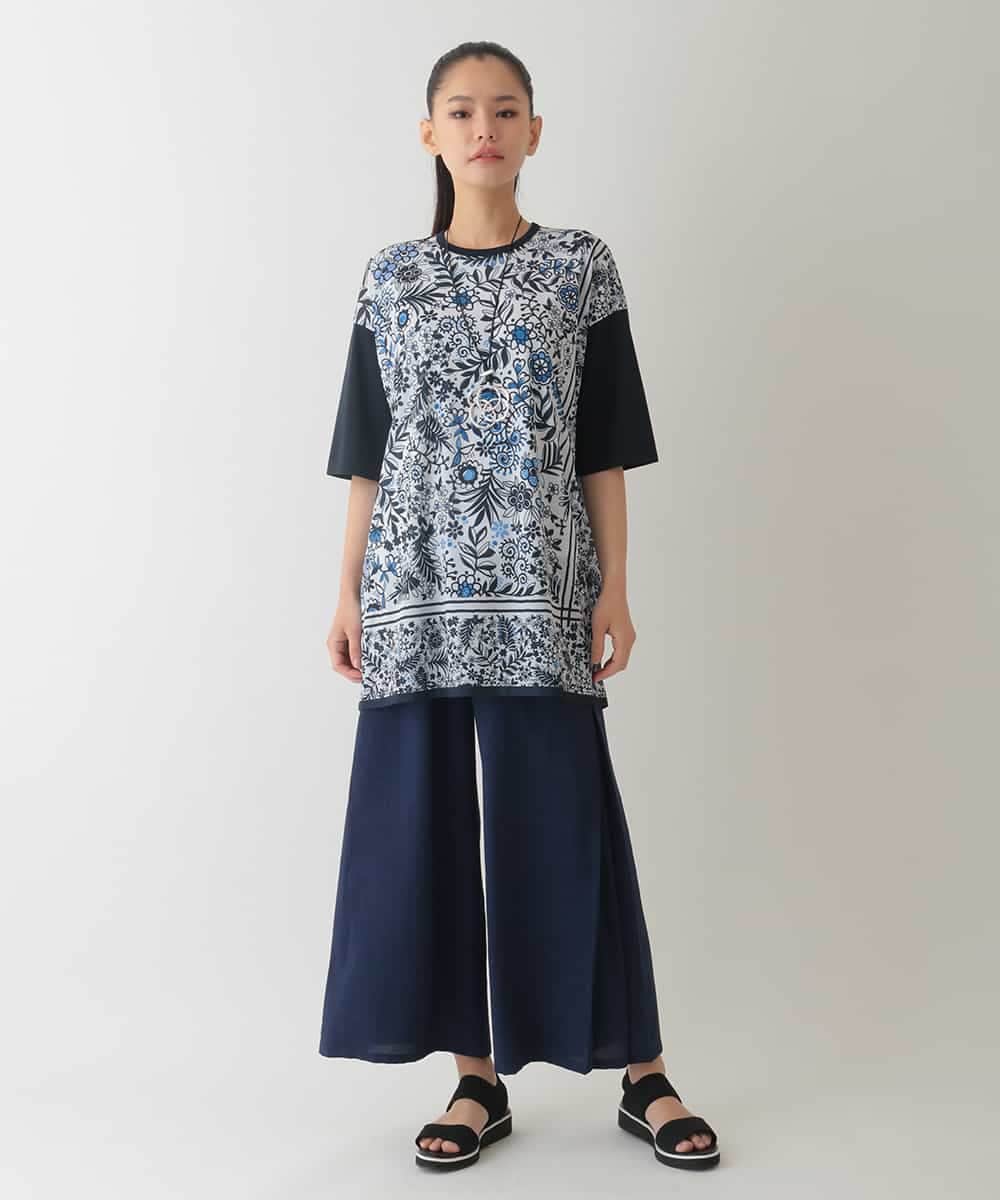 R6LHA51230 HIROKO BIS(小さいサイズ)(メゾン ドゥ サンク) 【小さいサイズ】リネンライクドライイージーワイドパンツ ネイビー