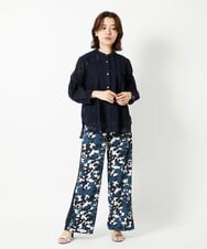 R6LHE13290 HIROKO BIS(小さいサイズ)(メゾン ドゥ サンク) 【小さいサイズ】フラワープリントサイドラインデザインパンツ ブルー