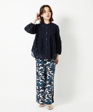 R6LHE13290 HIROKO BIS(小さいサイズ)(メゾン ドゥ サンク) 【小さいサイズ】フラワープリントサイドラインデザインパンツ ブルー