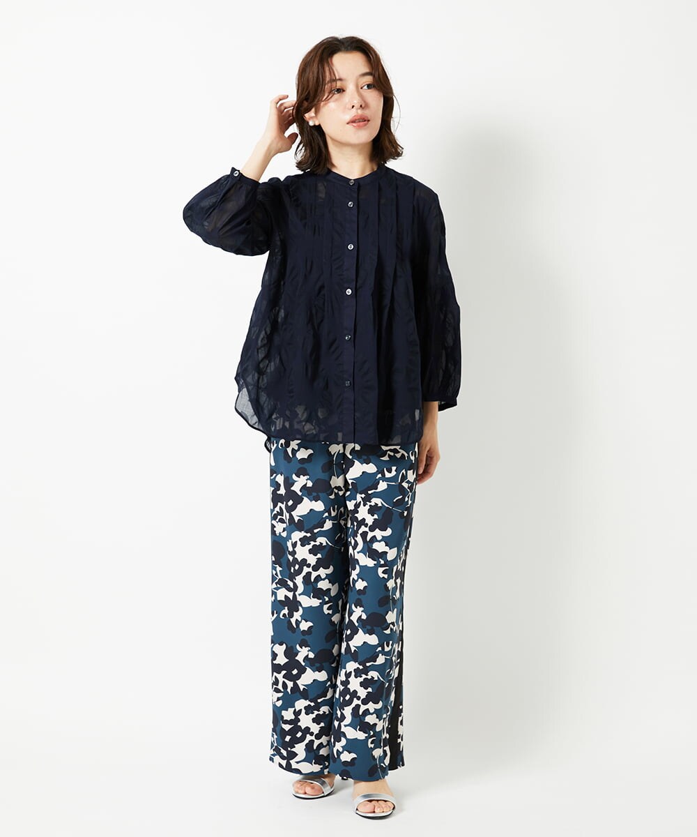 R6LHE13290 HIROKO BIS(小さいサイズ)(メゾン ドゥ サンク) 【小さいサイズ】フラワープリントサイドラインデザインパンツ ブルー